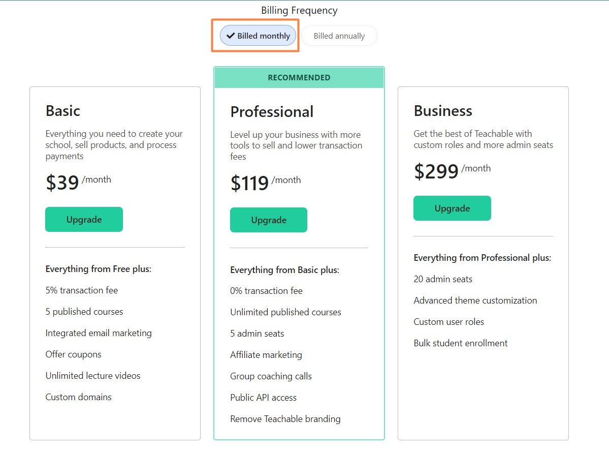 Teachable Pricing Plans