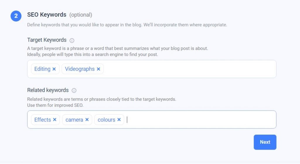 Defining Keywords of Blog in Anyword
