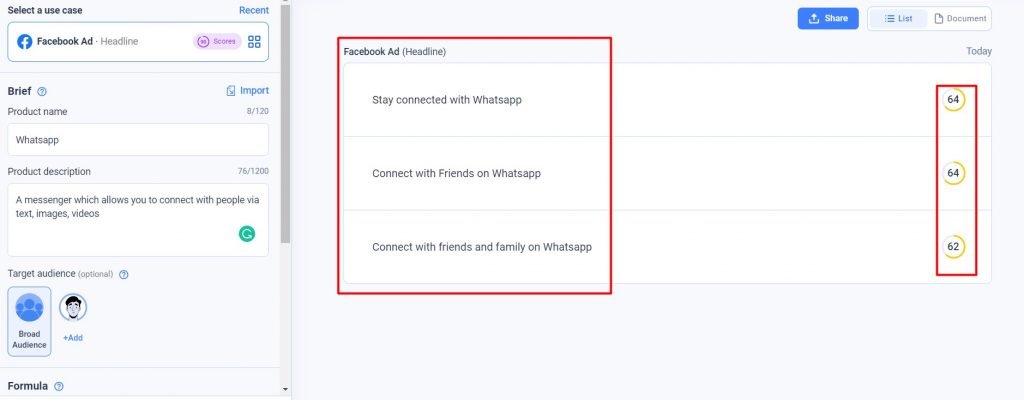 Generating headlines for Facebook Ads in Anyword