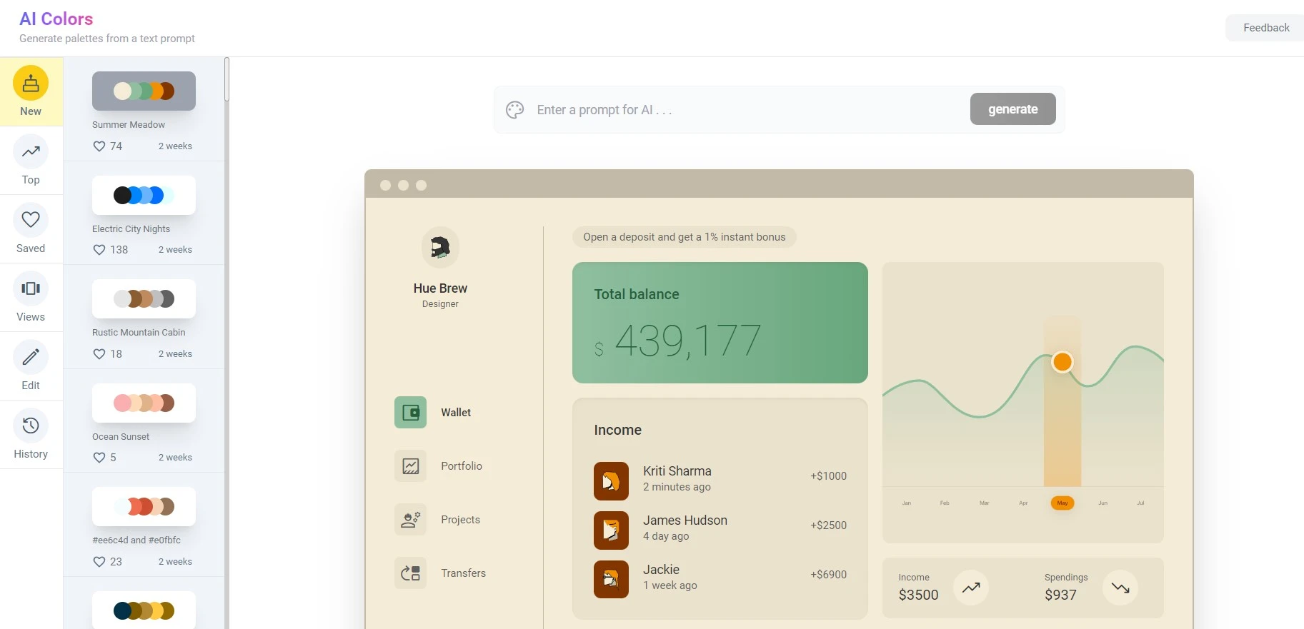 Ai colors is one of the best Color Palette Sites for Designers