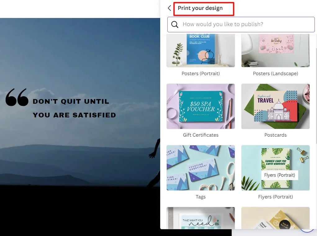 Canva lets you print your design