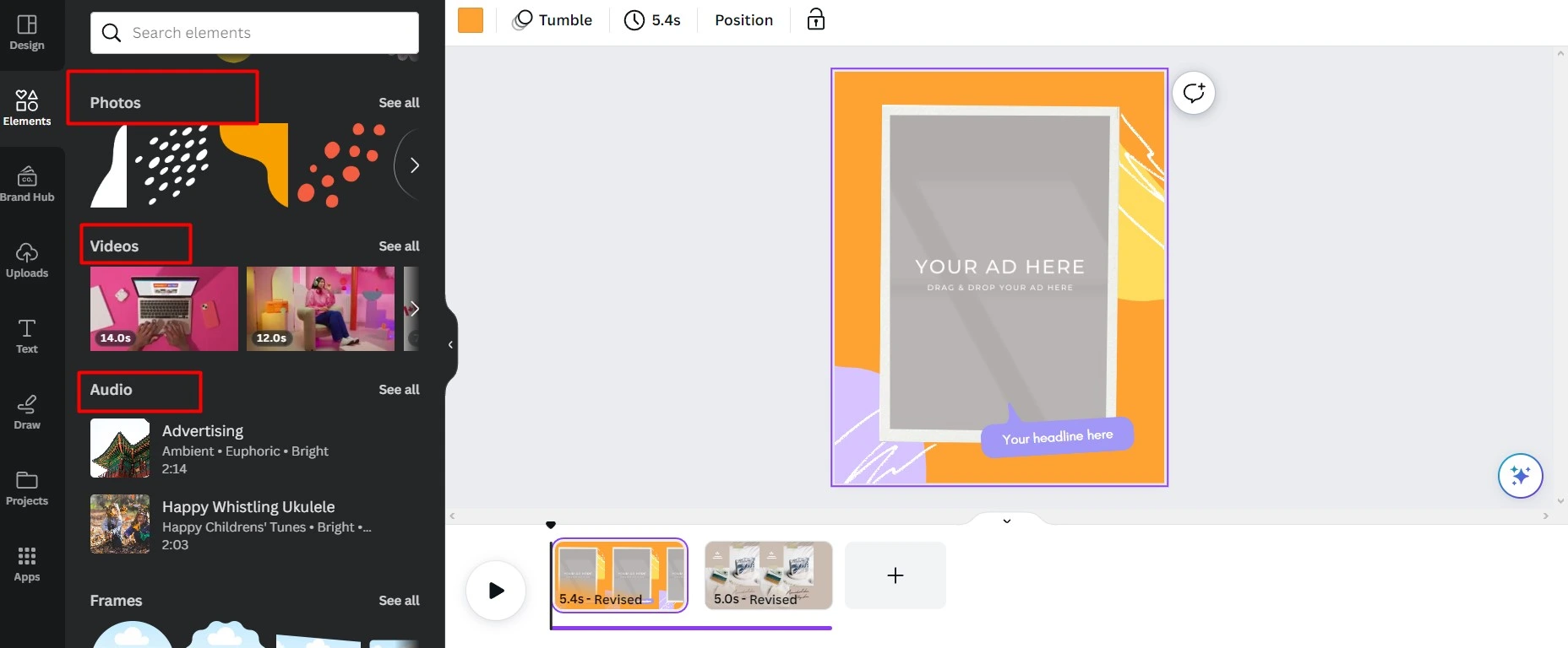 Canva offers its users a vast library of stock photos videos and audio to enhance their designs