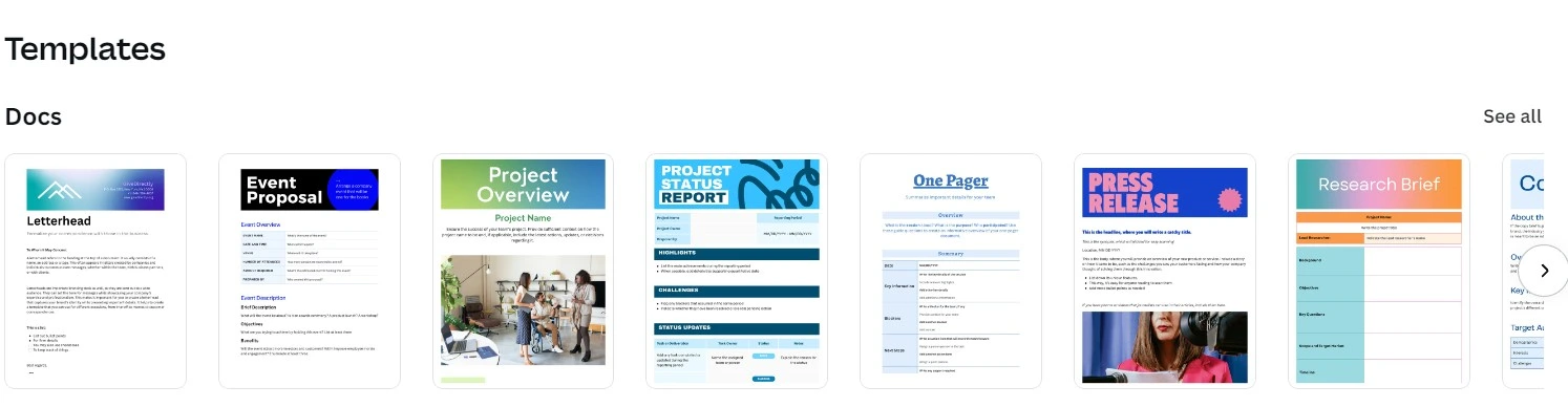 Canva provides templates for creating documents