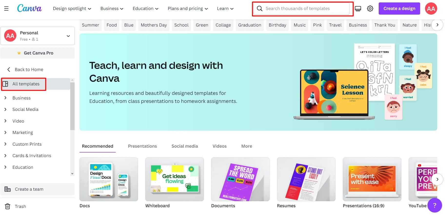 Canva vast library of templates