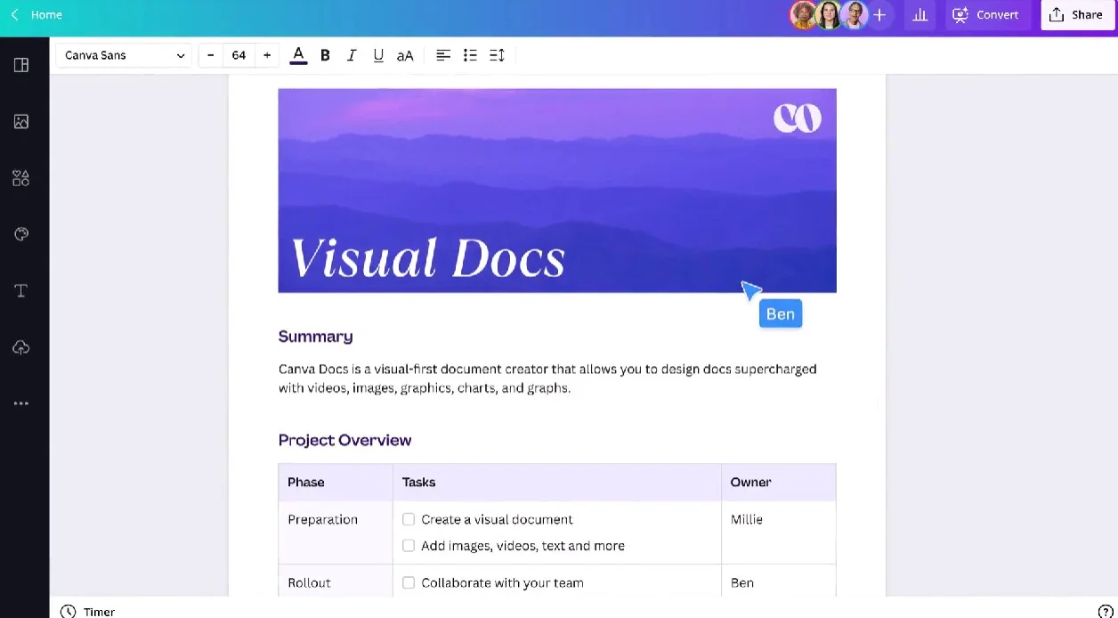 Canva visual documents