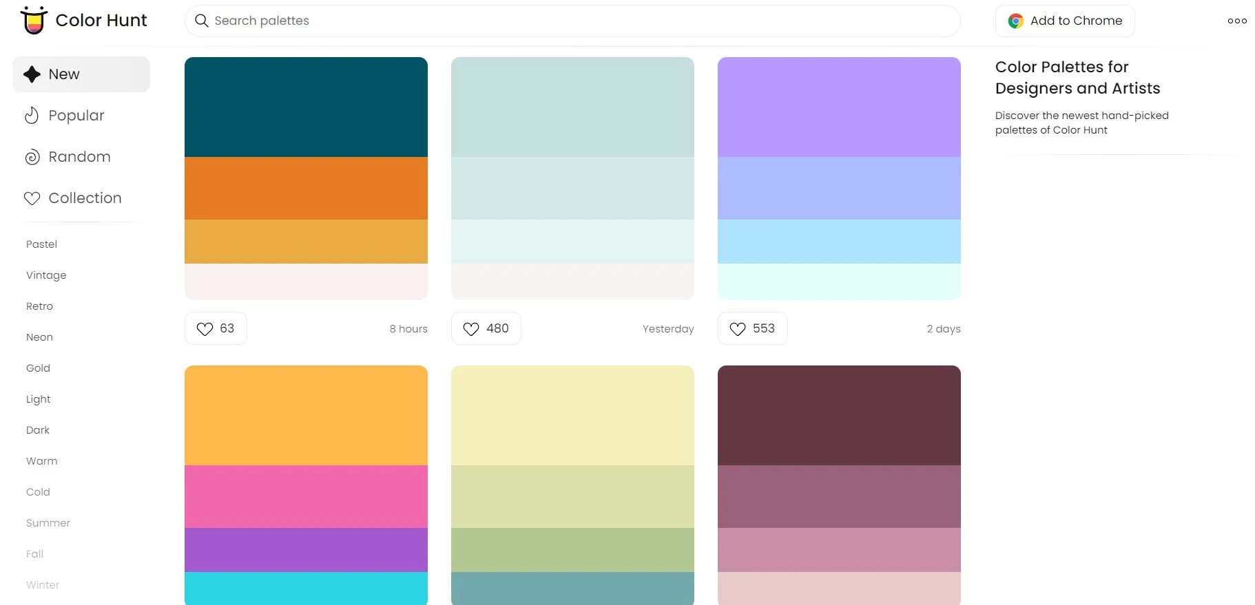 Color hunt color palatte for designers and artists