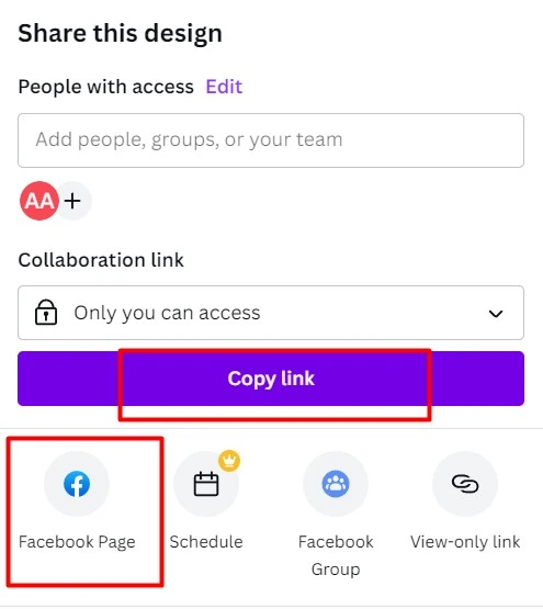 Designs can be easily shared via a link social media platforms