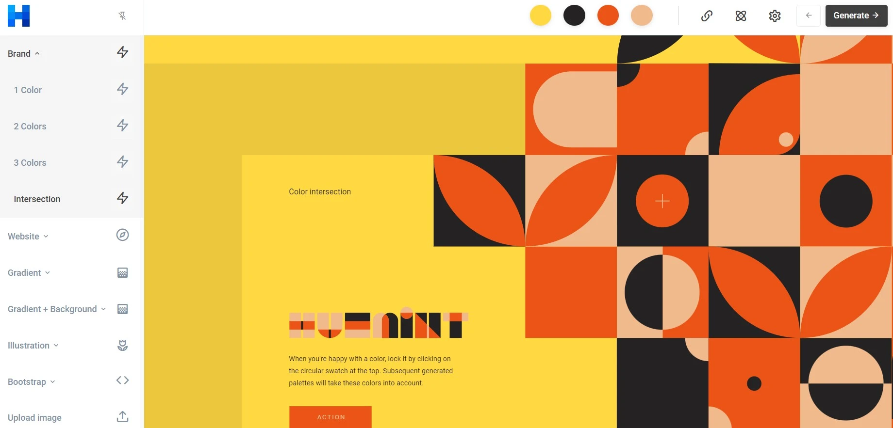 Huemint ai color palette generator