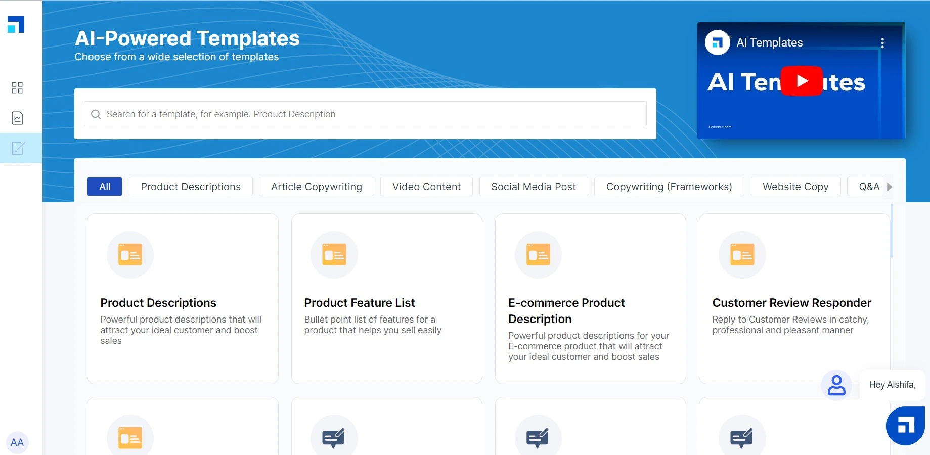 Scalenut provides a library of pre-made templates
