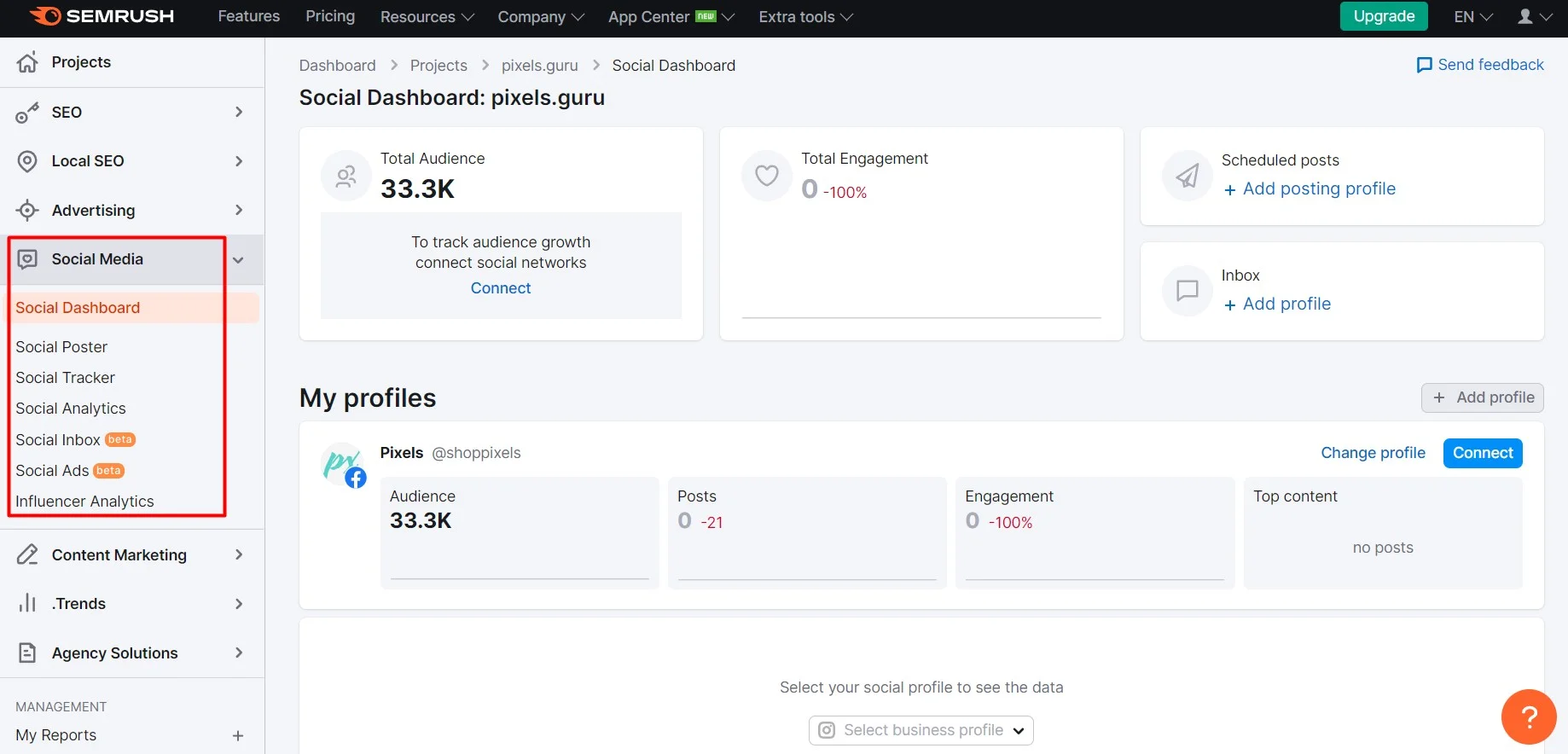 Semrush social media management