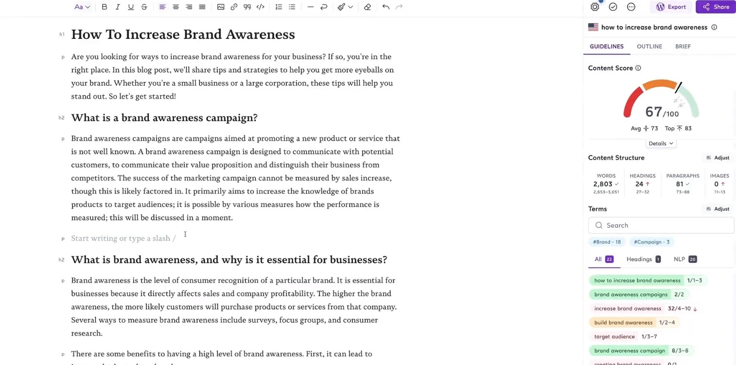 Surfer seo content editor