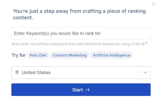 Scalenut can research for content once you provide it with a keyword