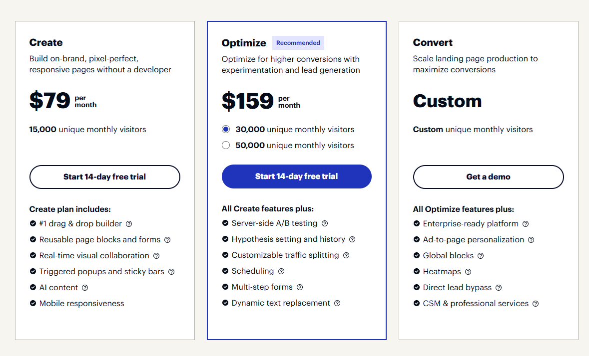 Instapage  Yearly  Pricing