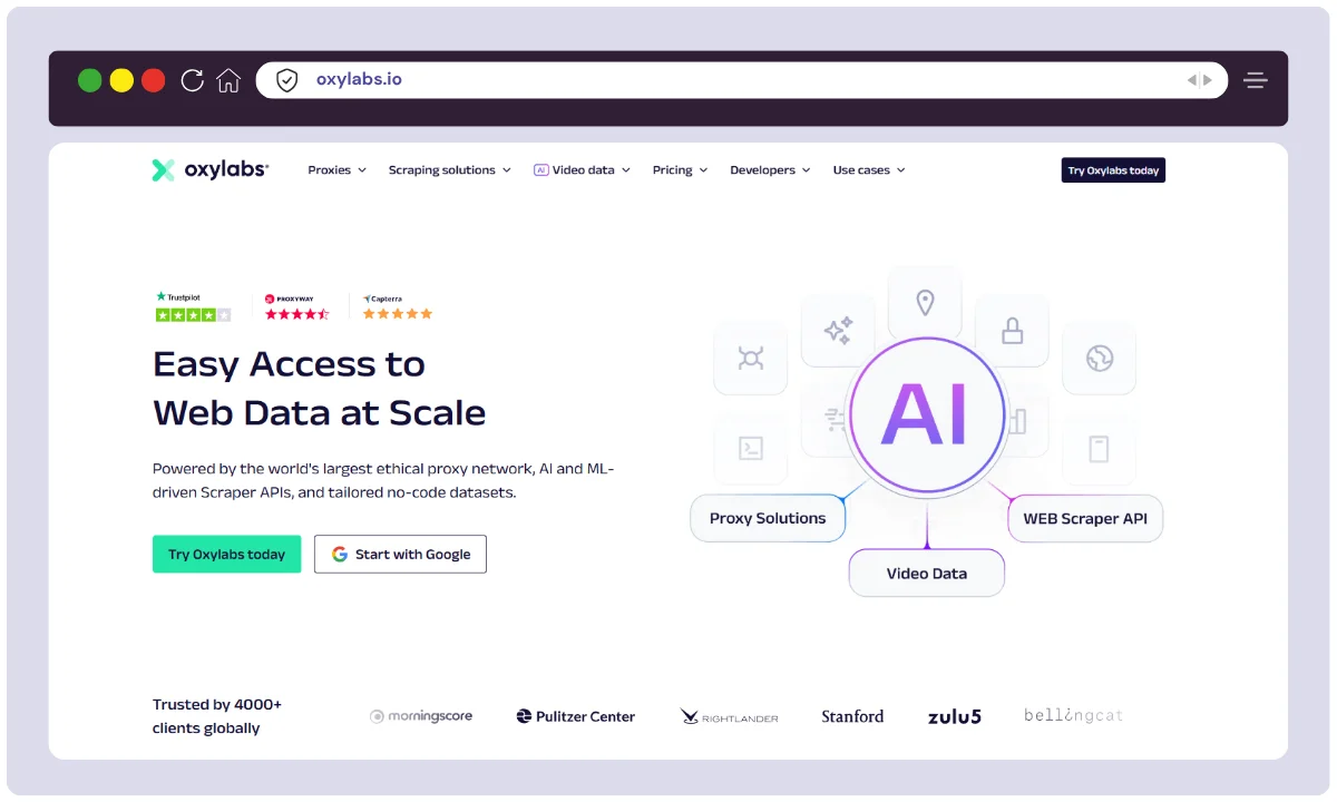Oxylabs HomePage Overview